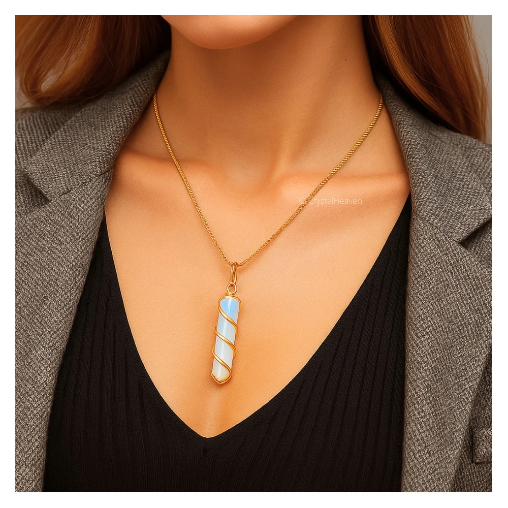 Opalite Necklace - Spiral Pencil Point (Gold)