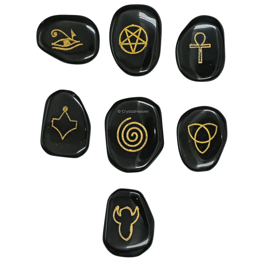 Black Agate Pagan Wiccan Stones (Set of 7)