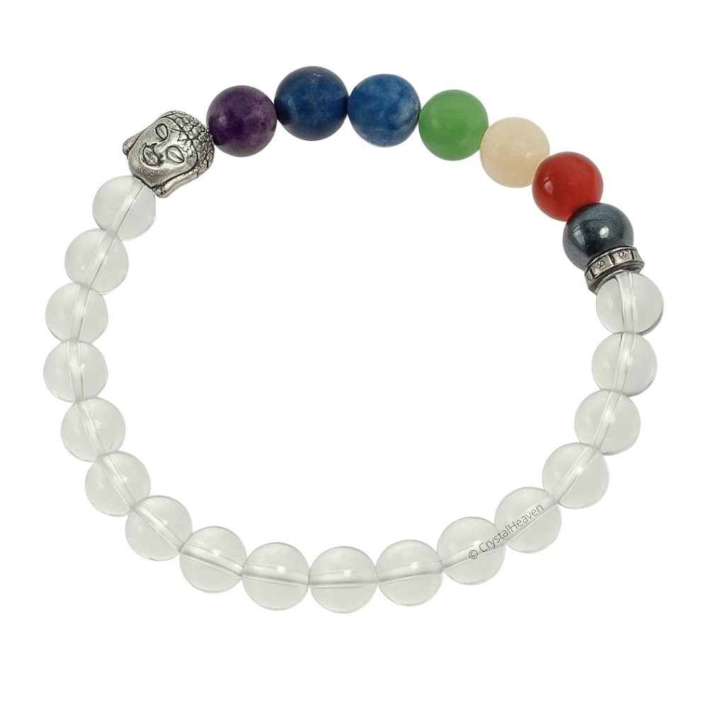 Clear Quartz Chakra with Buddha Bracelet (Elastic)