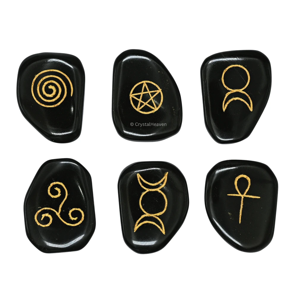 Black Agate Pagan Wiccan Stones (Set of 6)