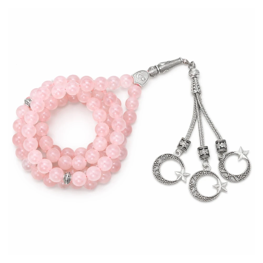 Rose Quartz Crystal Tasbih (Silver)