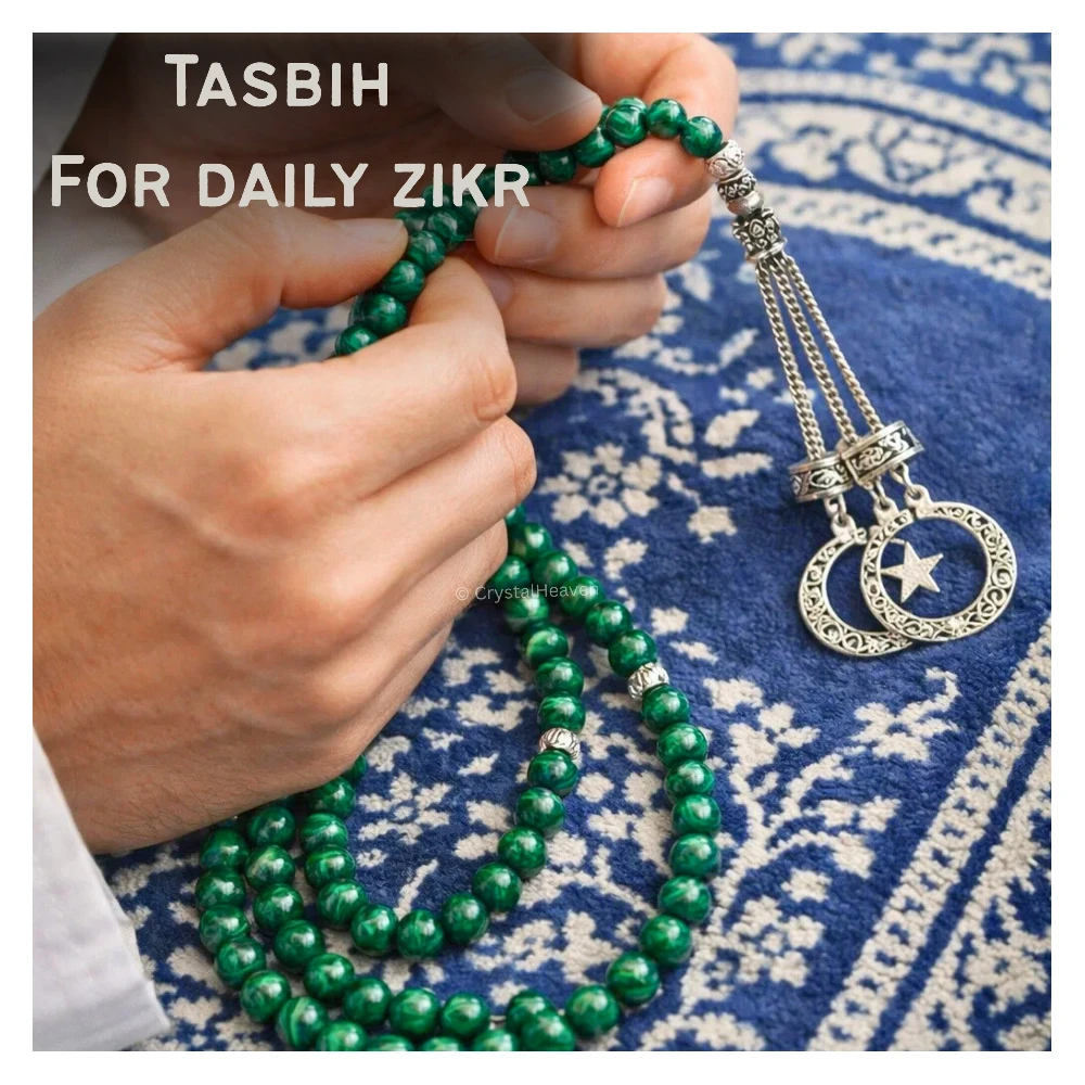 Malachite Crystal Tasbih (Silver)