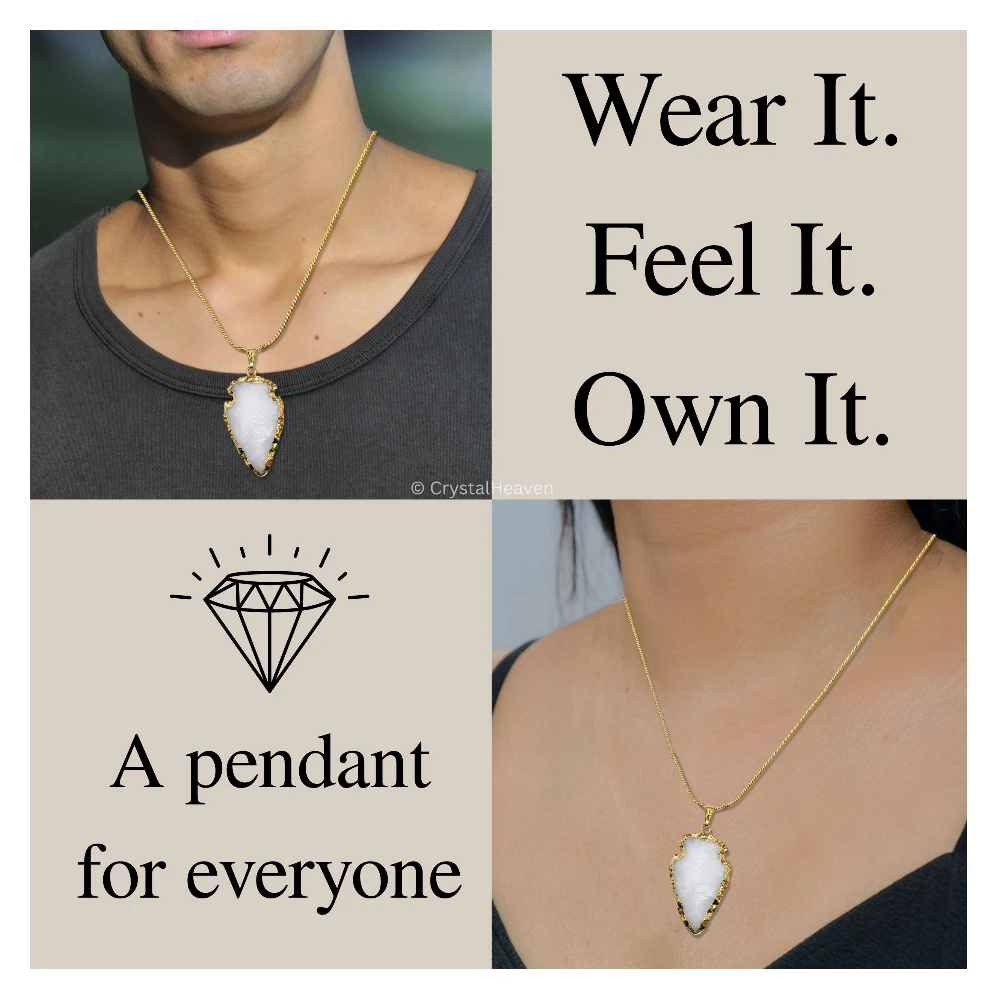 Snow Quartz Arrow Head Pendant - Gold Plated