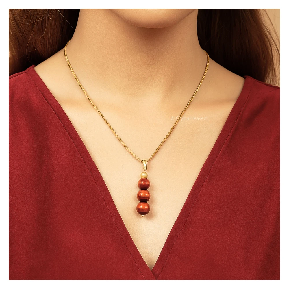 Red Tiger Eye Crystal Bead Necklace (Gold)