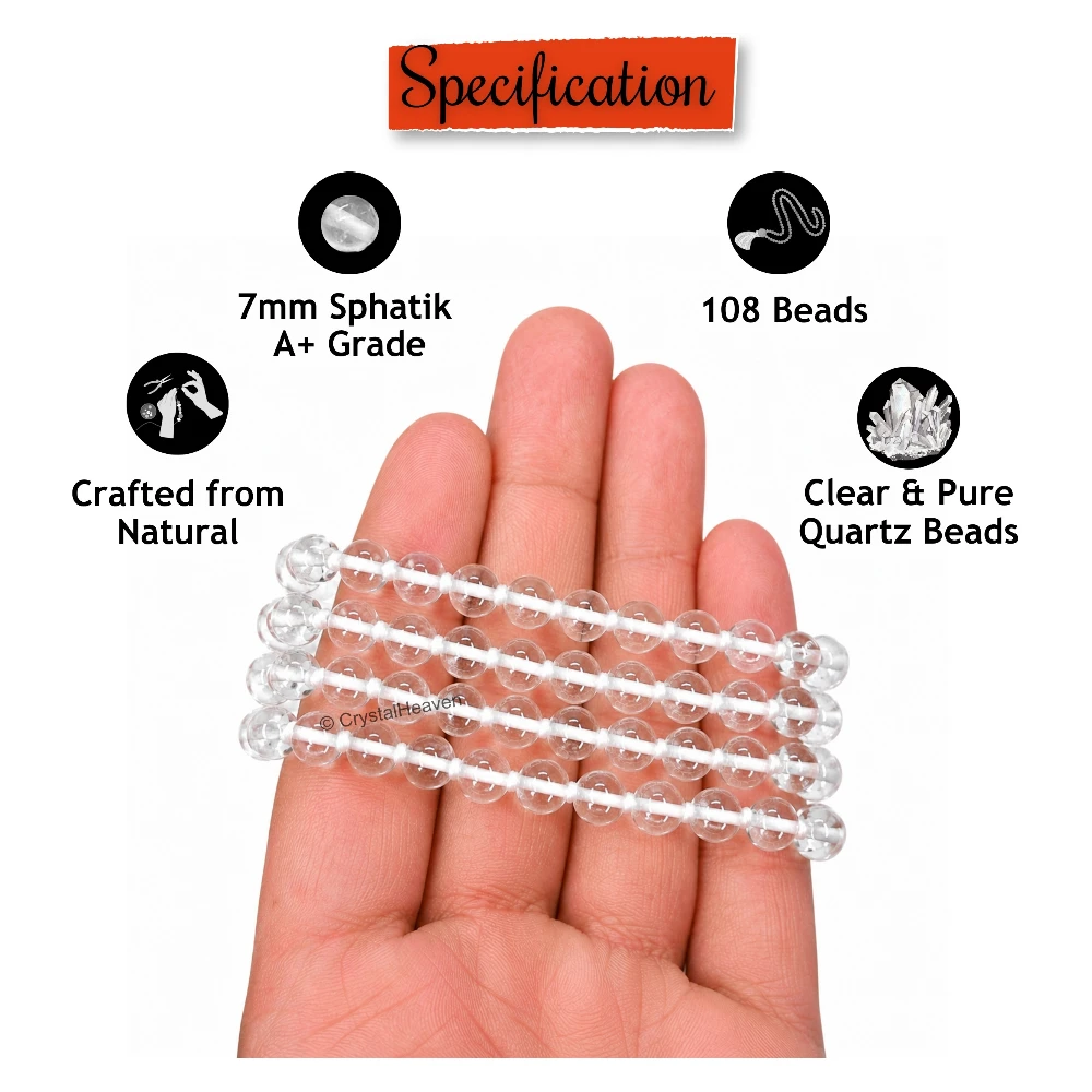 Sphatik Mala - A Grade 108 Beads (7mm, Hand Knotted)