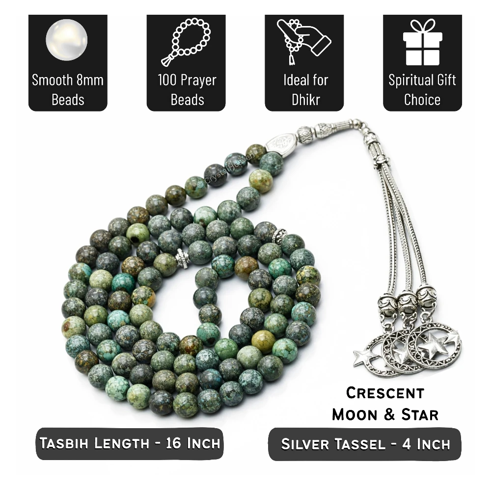 African Turquoise Crystal Tasbih (Silver)