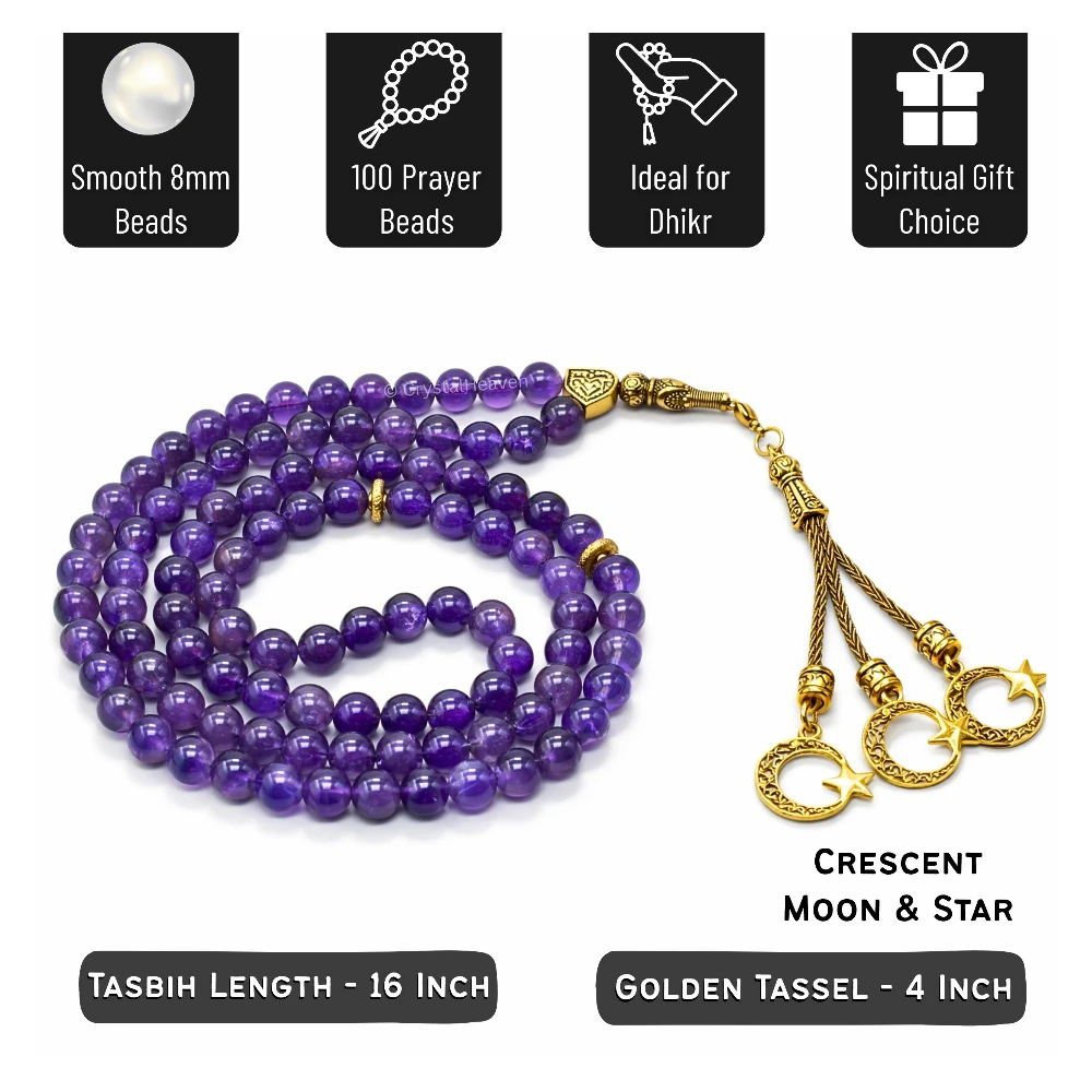 Amethyst Crystal Tasbih (Gold)