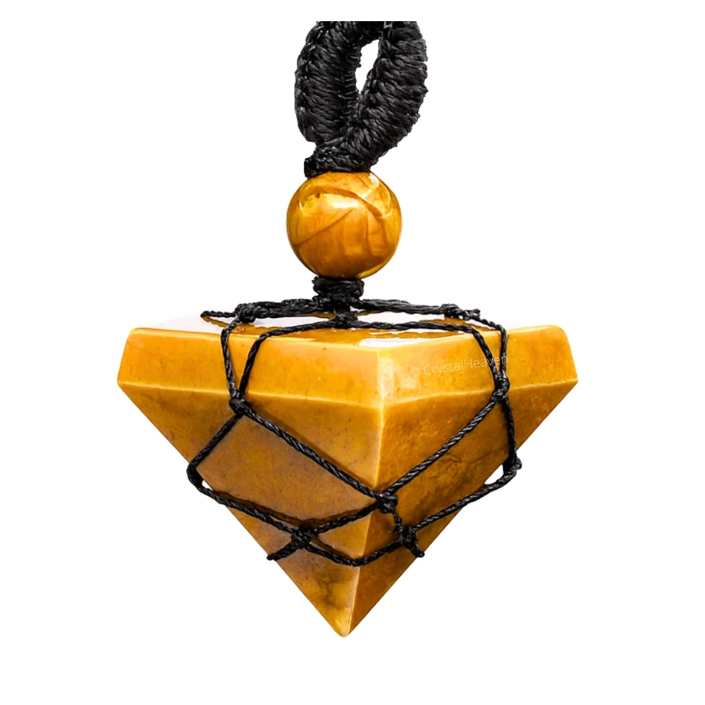 Yellow Jasper Pyramid Macrame Pendant Necklace