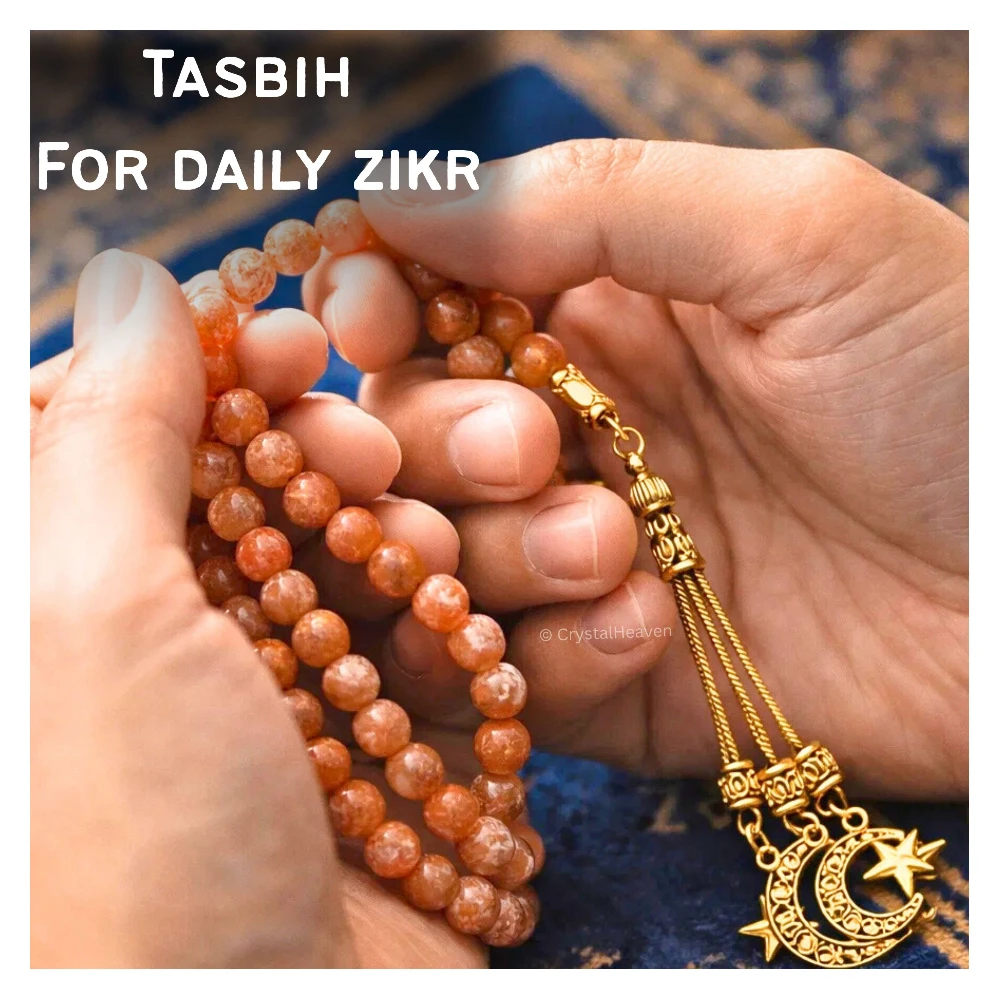 Sunstone Crystal Tasbih (Gold)