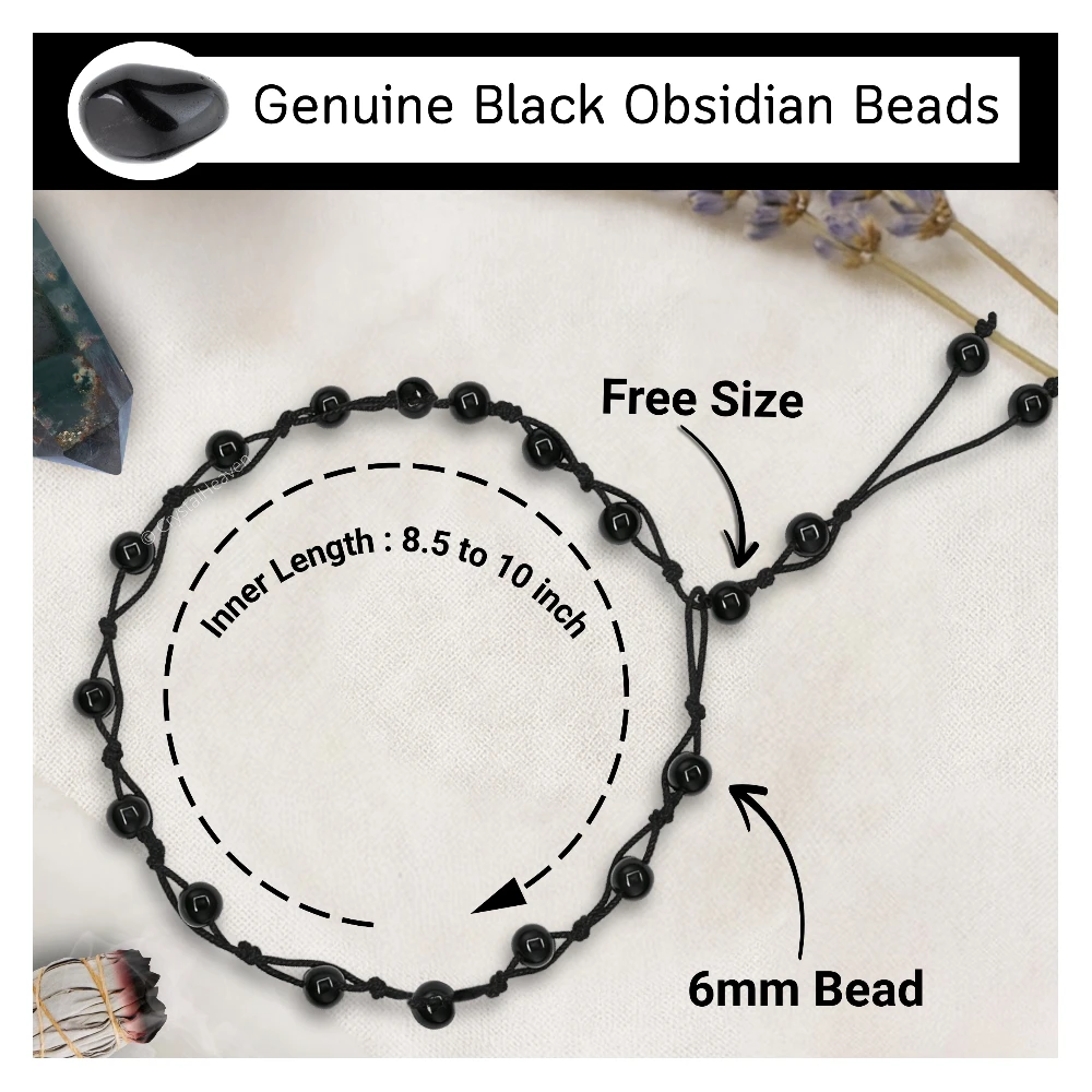 Black Obsidian Anklet (Hand Knotted)