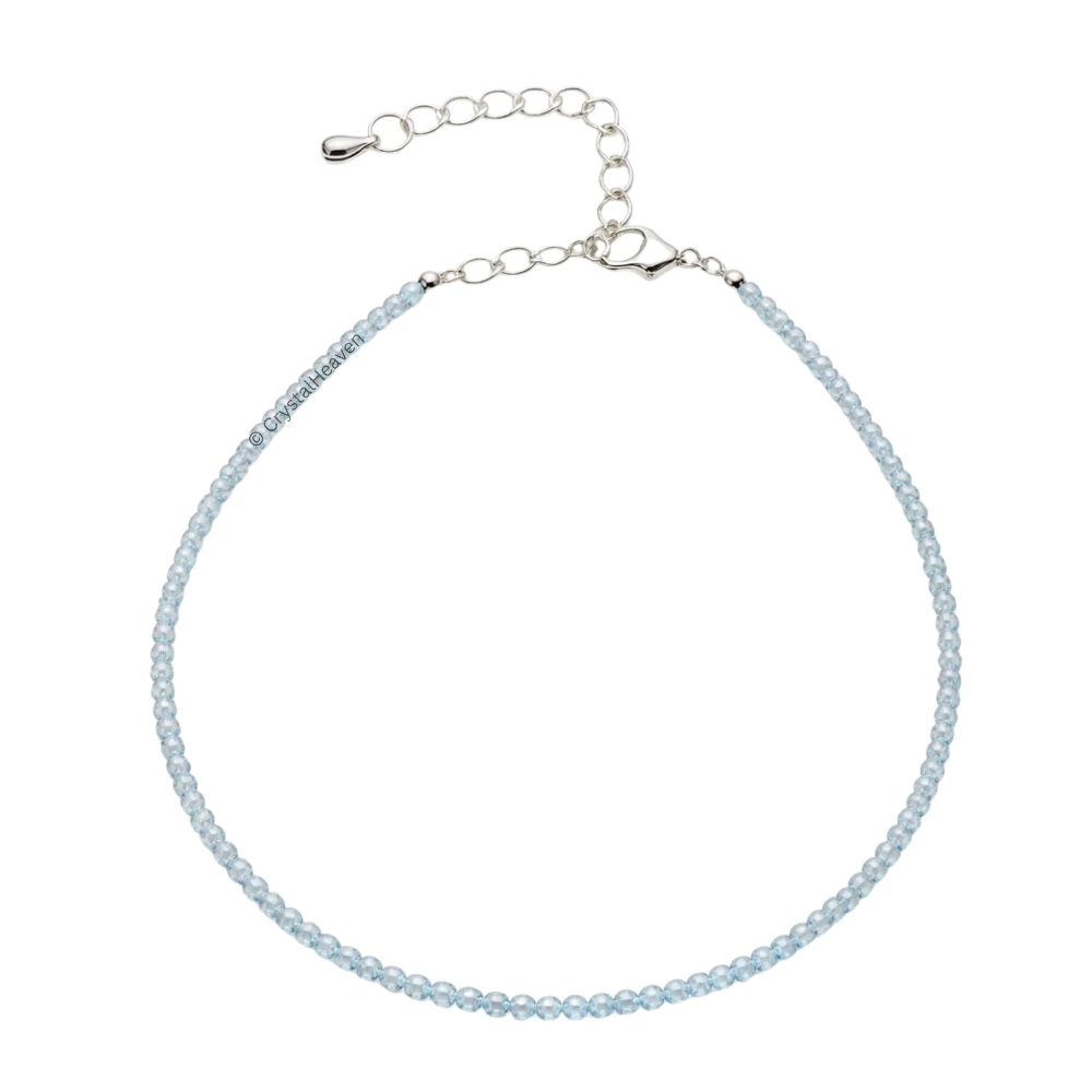 Aquamarine Anklet - 2mm Faceted Beads (Silver)