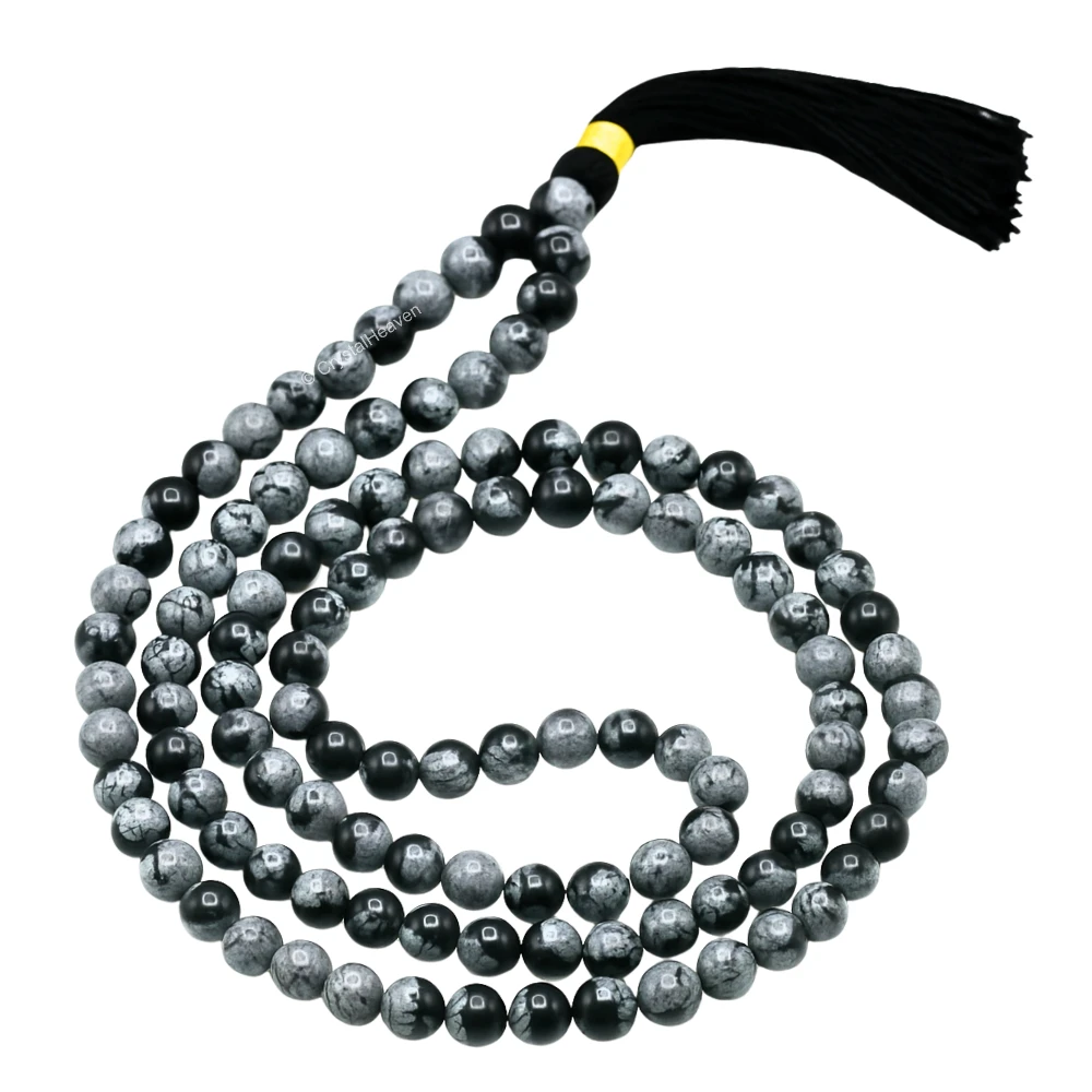 Snowflake Obsidian Japa Mala (Without Knot)