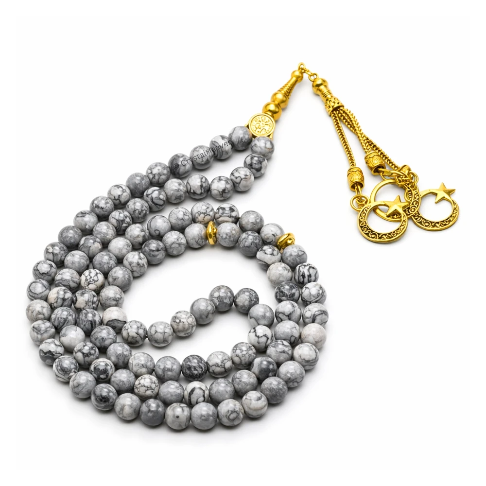 Black Picasso Crystal Tasbih (Gold)