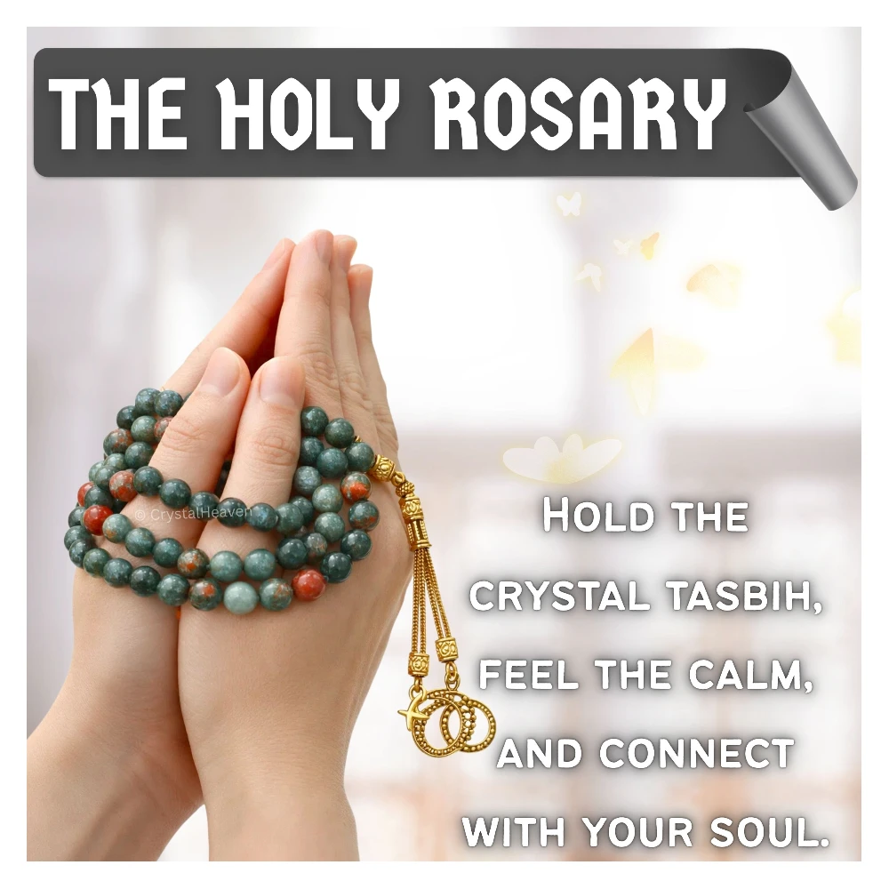 African Bloodstone Crystal Tasbih (Gold)