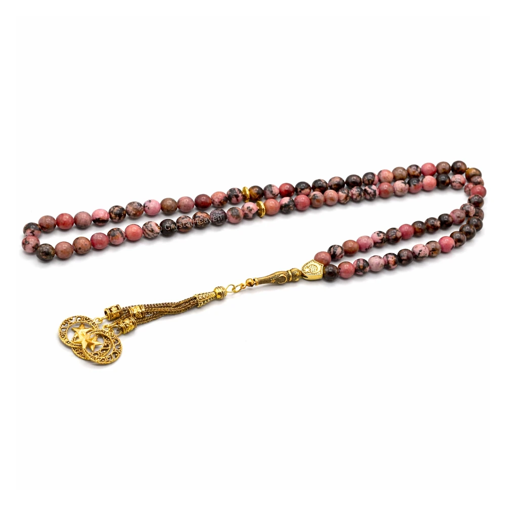 Rhodonite Crystal Tasbih (Gold)