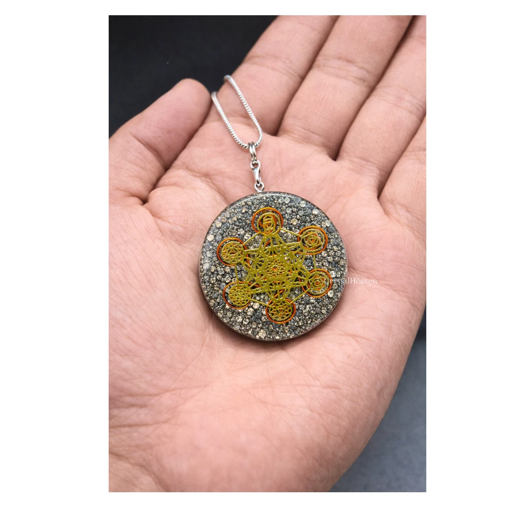 Pyrite Crystal Orgone Pendant - Chakra Metatron Cube
