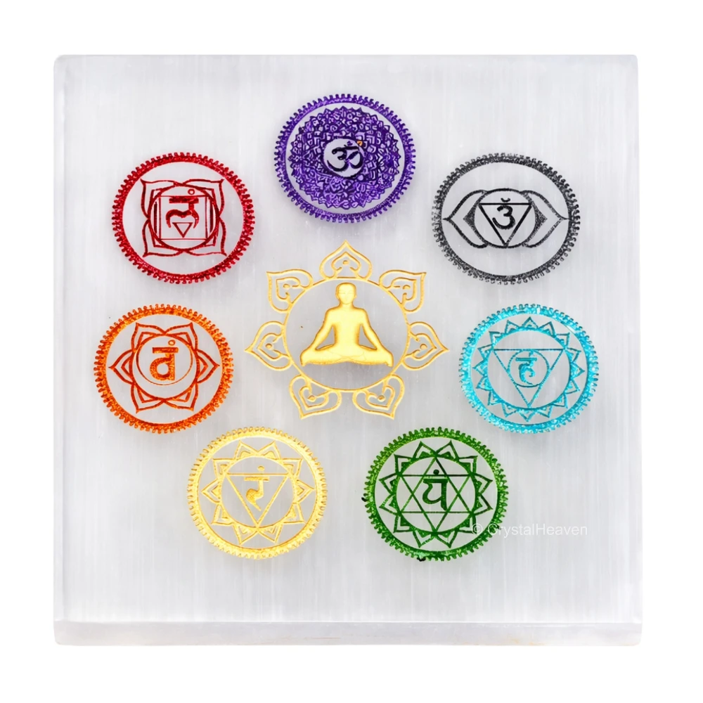 Selenite Charging Plate - 7 Chakra (Square)