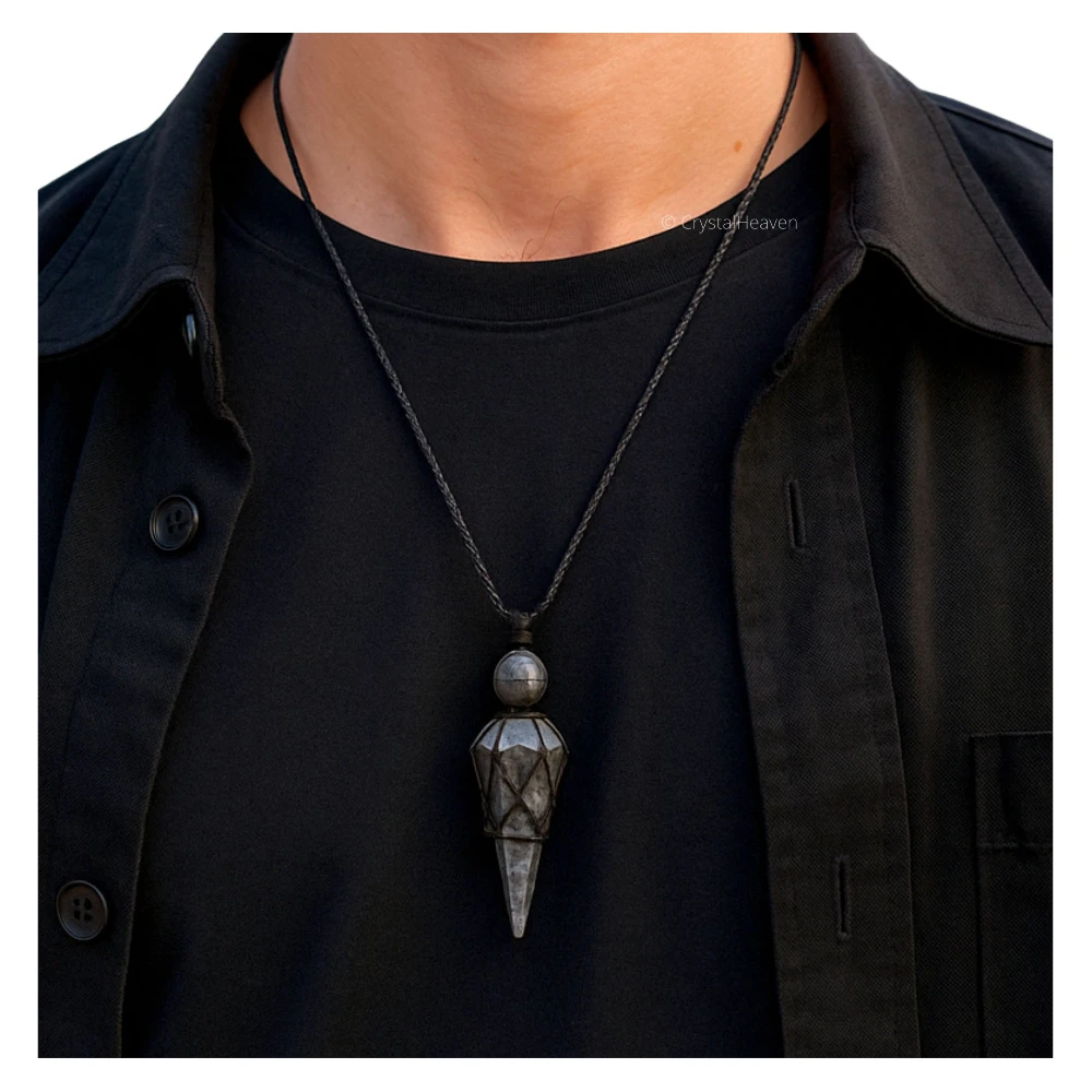 Larvikite Pendulum Pendant Necklace (Macrame)