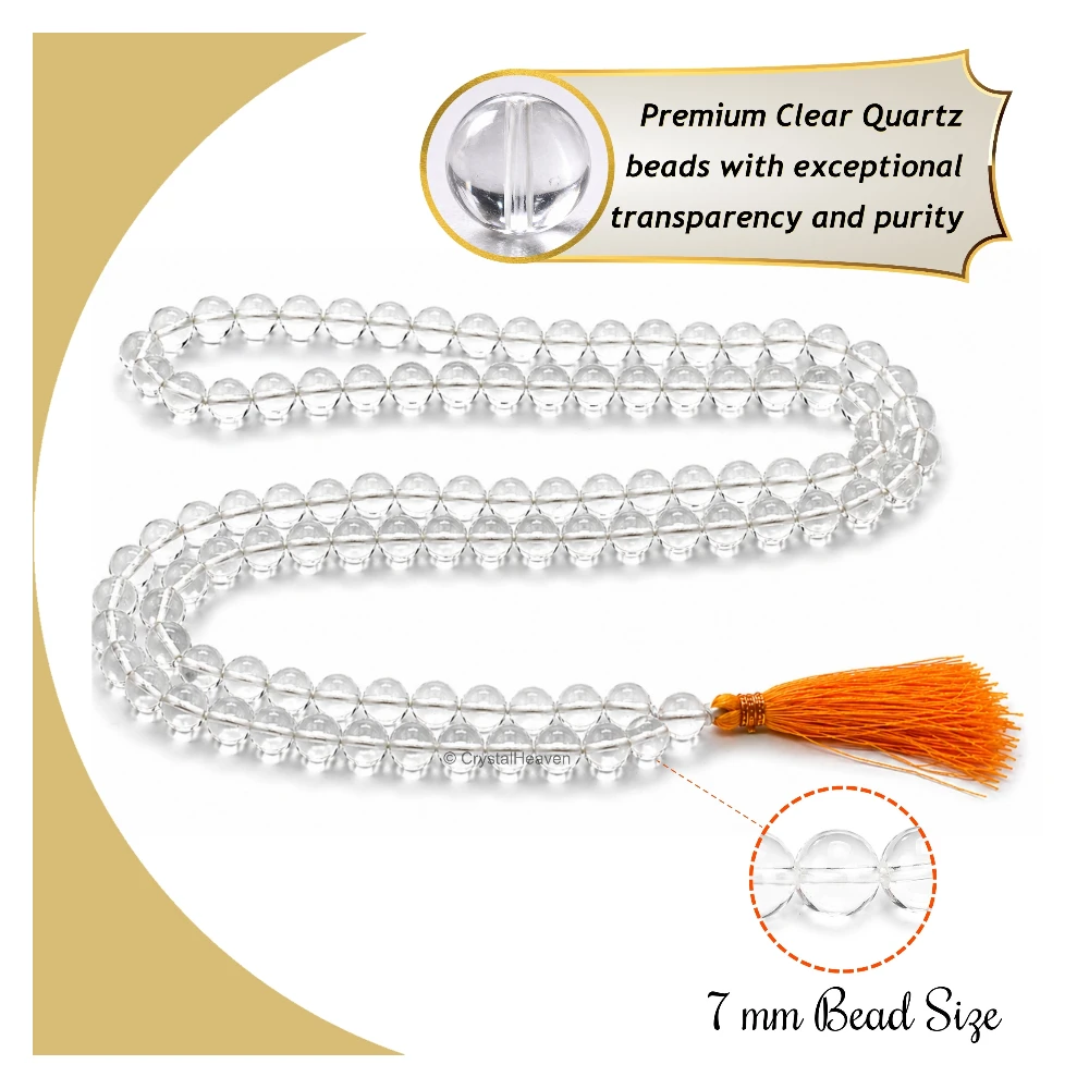 Sphatik Mala - A Grade 108 Beads (7mm, Without Knot)