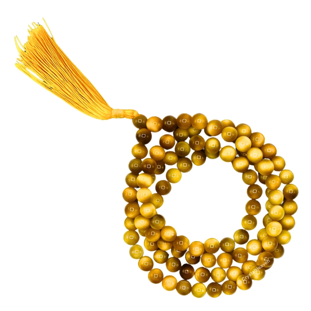 Yellow Cats Eye Japa Mala (Without Knot)