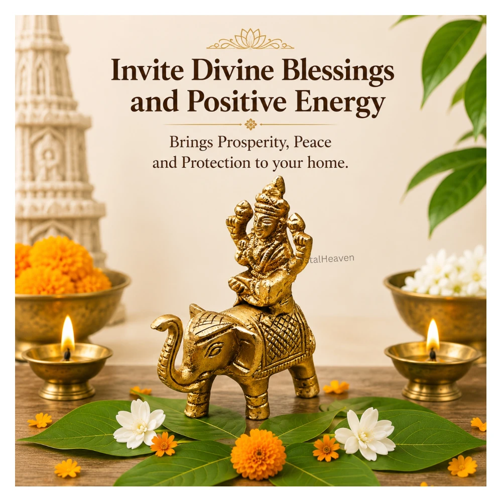 Lakshmi Sitting on Elephant Bass Idol Figurine (235 Gram, 3.2 Inch)