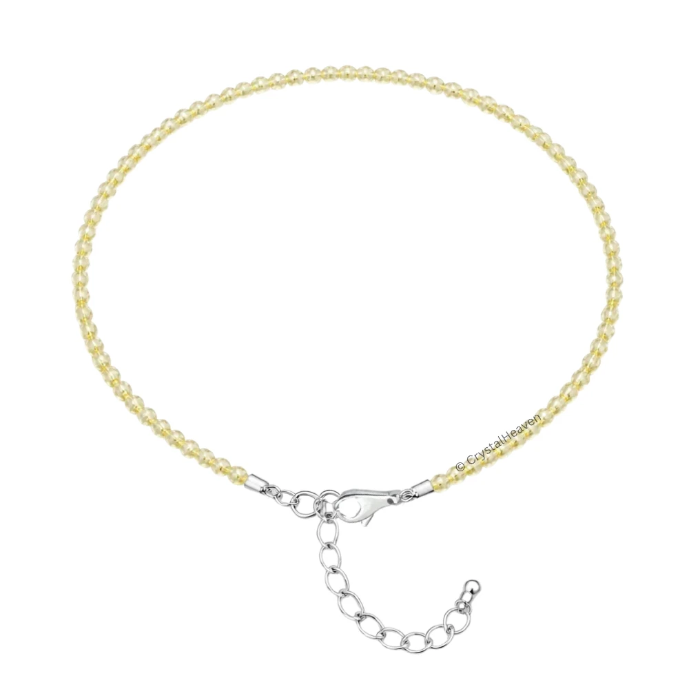 Lemon Quartz Anklet - 2mm Faceted Beads (Silver)