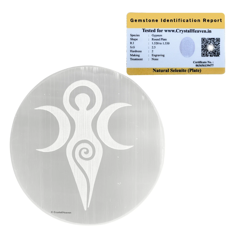 Selenite Charging Plate with Goddess Moon (3 Inch)
