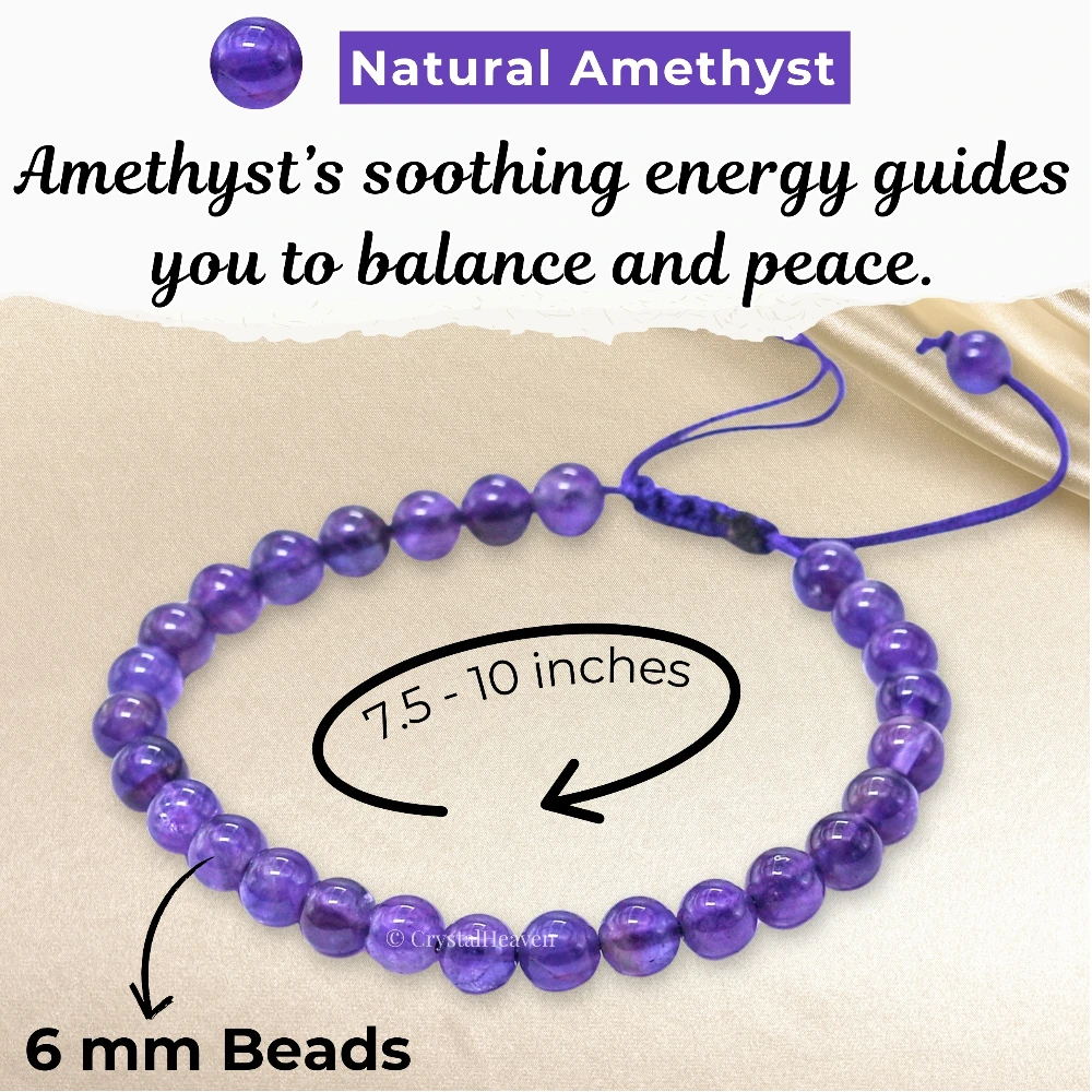 Amethyst Healing Crystal Bracelets - 6mm Beads (Adjustable)