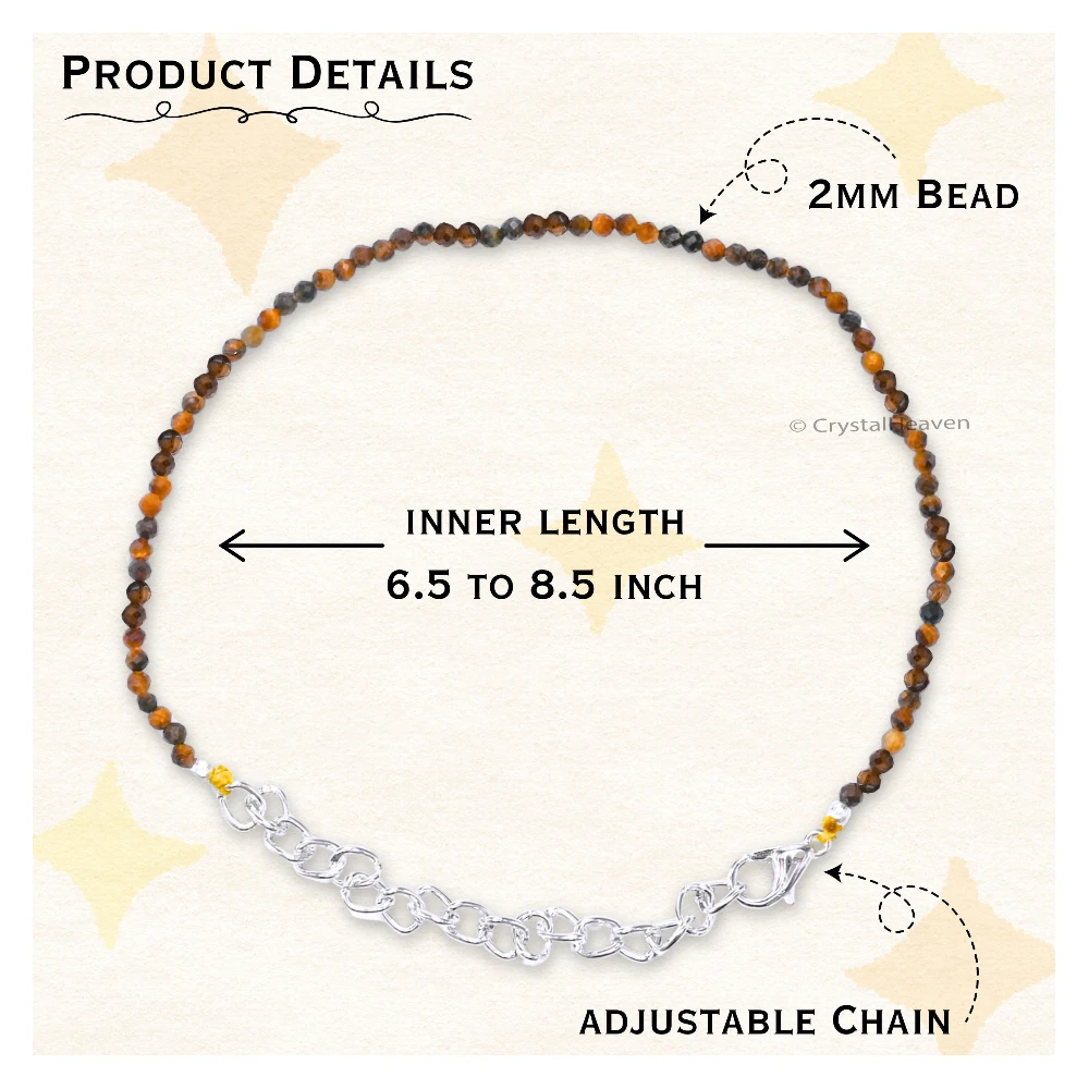 Tiger Eye Bracelets - 2mm Faceted Beads (Silver)