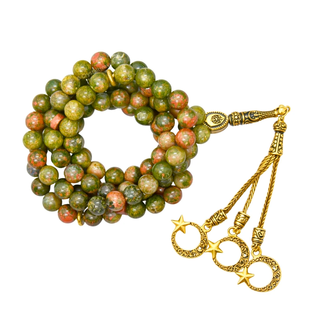 Unakite Crystal Tasbih (Gold)