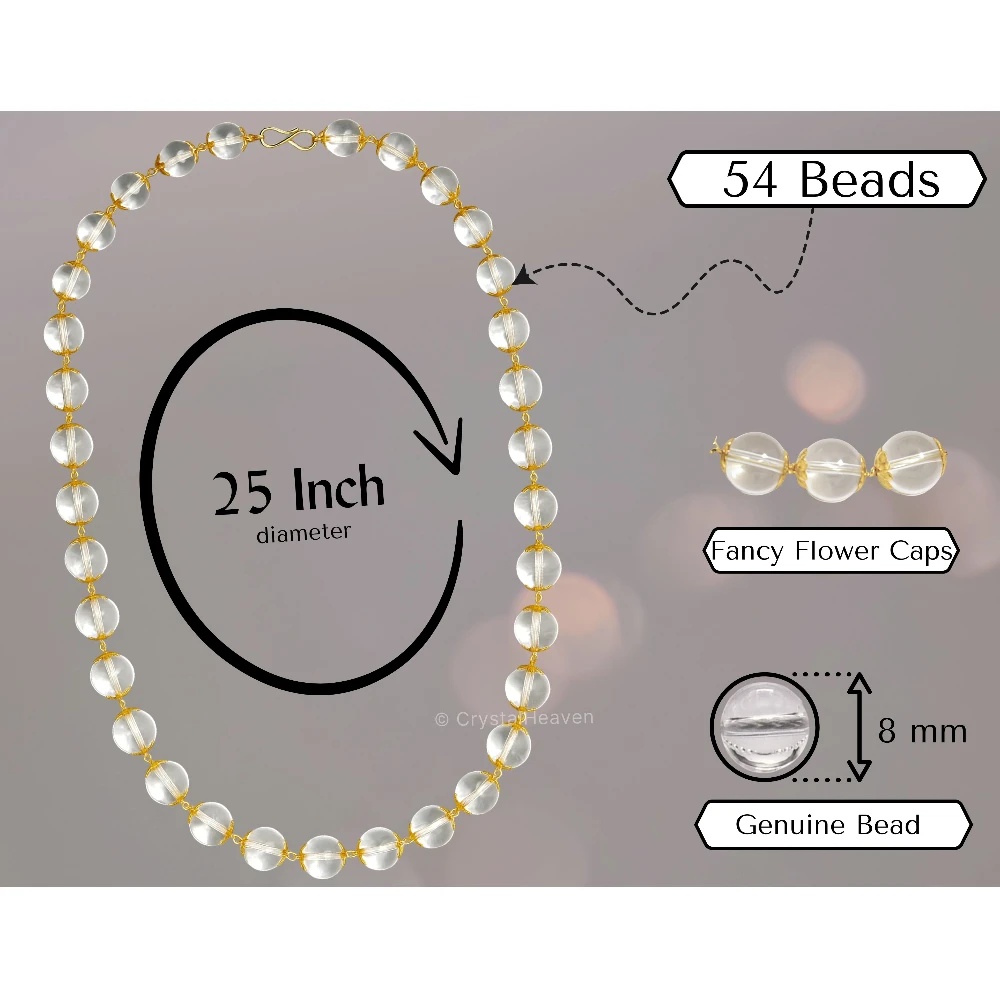 Crystal Quartz Sphatik Mala Necklace (Gold Chain)