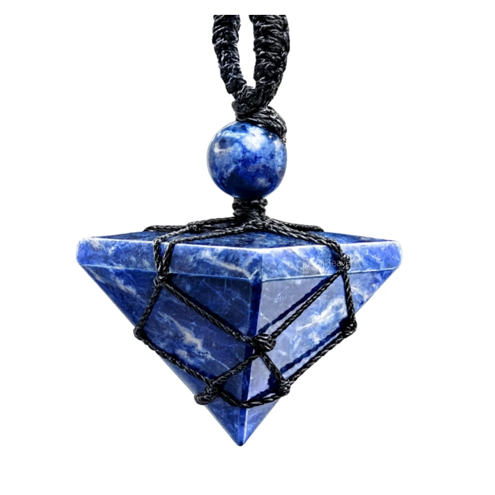 Sodalite Pyramid Macrame Pendant Necklace