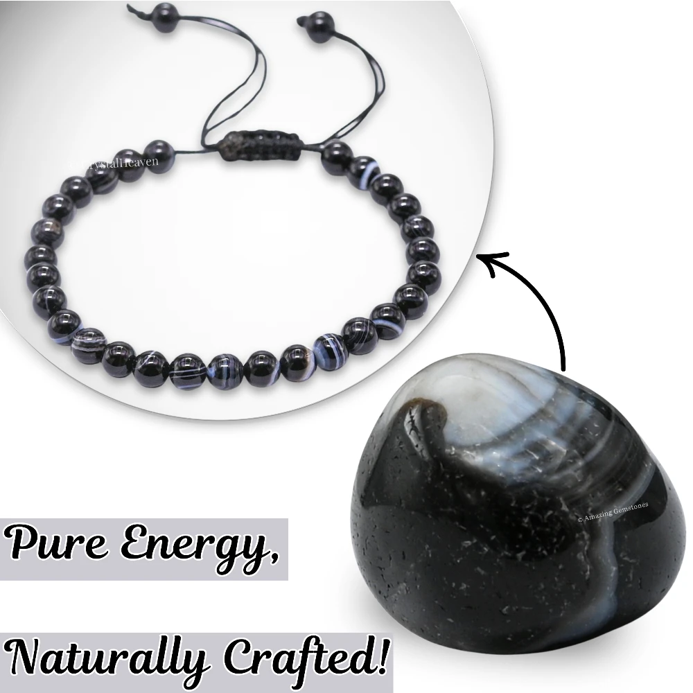Black Hakik Healing Crystal Bracelets - 6mm Beads (Adjustable)