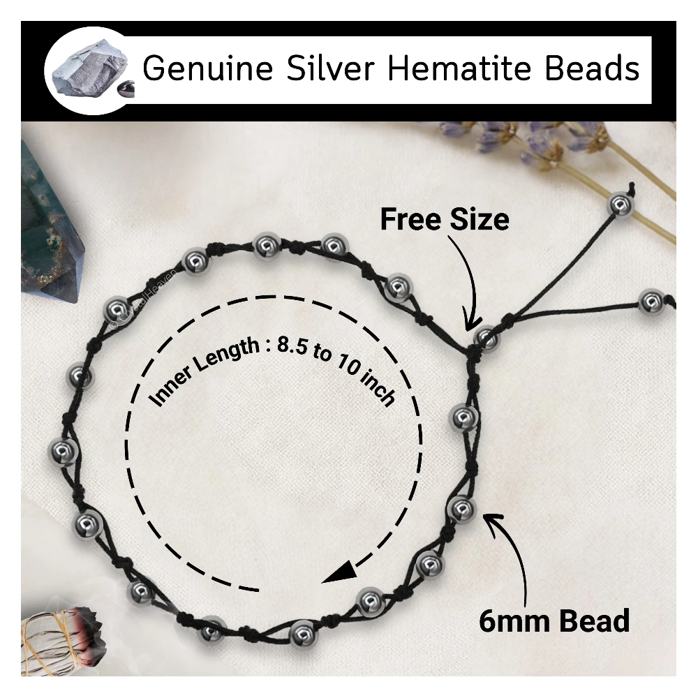 Silver Hematite Anklet (Hand Knotted)
