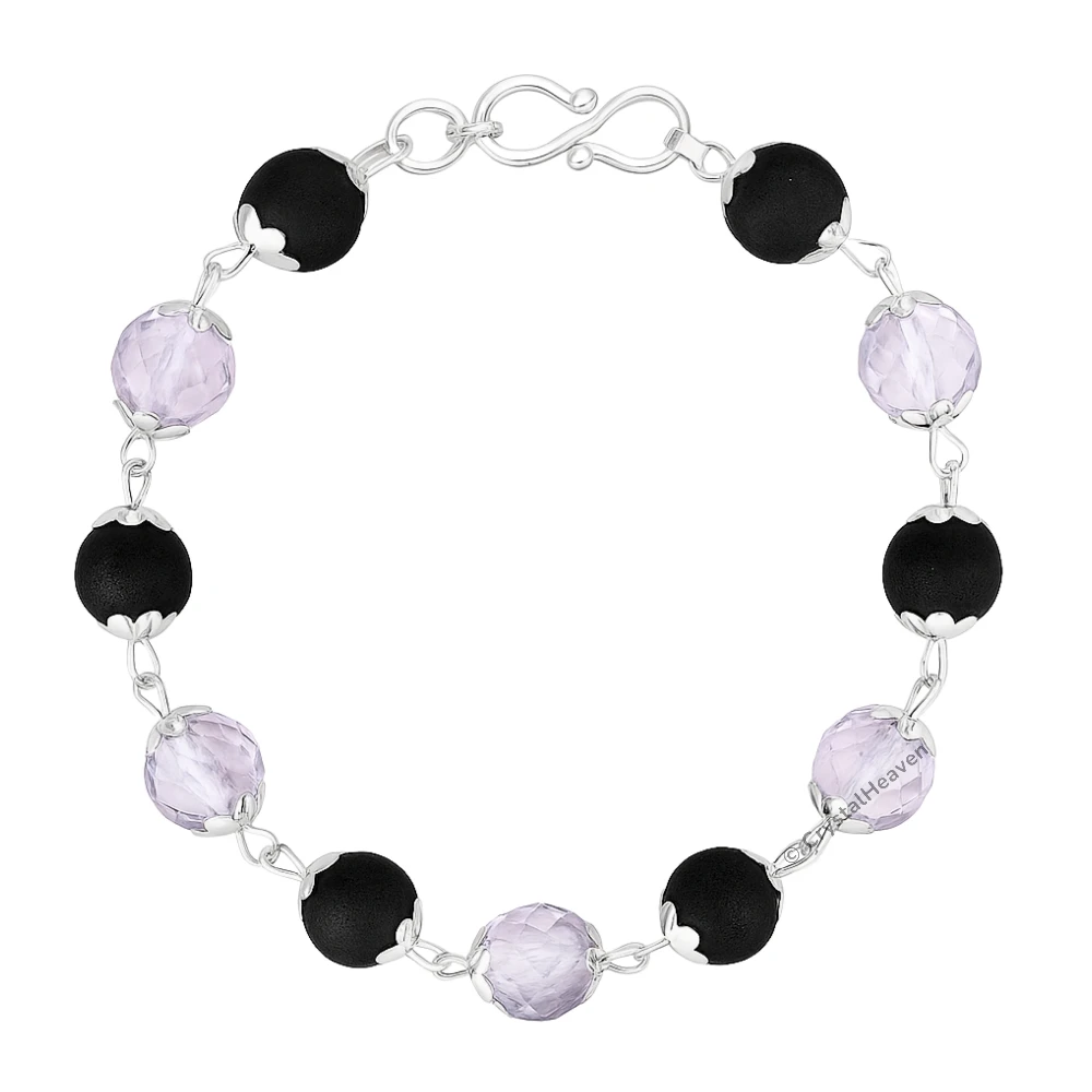 Faceted Sphatik Crystal and Karungali Bracelet (Silver Chain)
