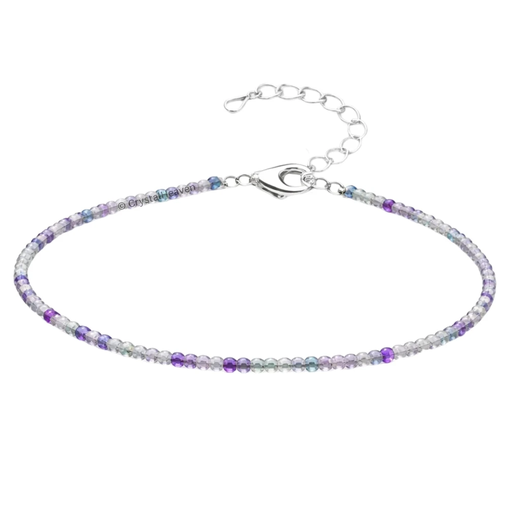 Blue Fluorite Anklet - 2mm Faceted Beads (Silver)