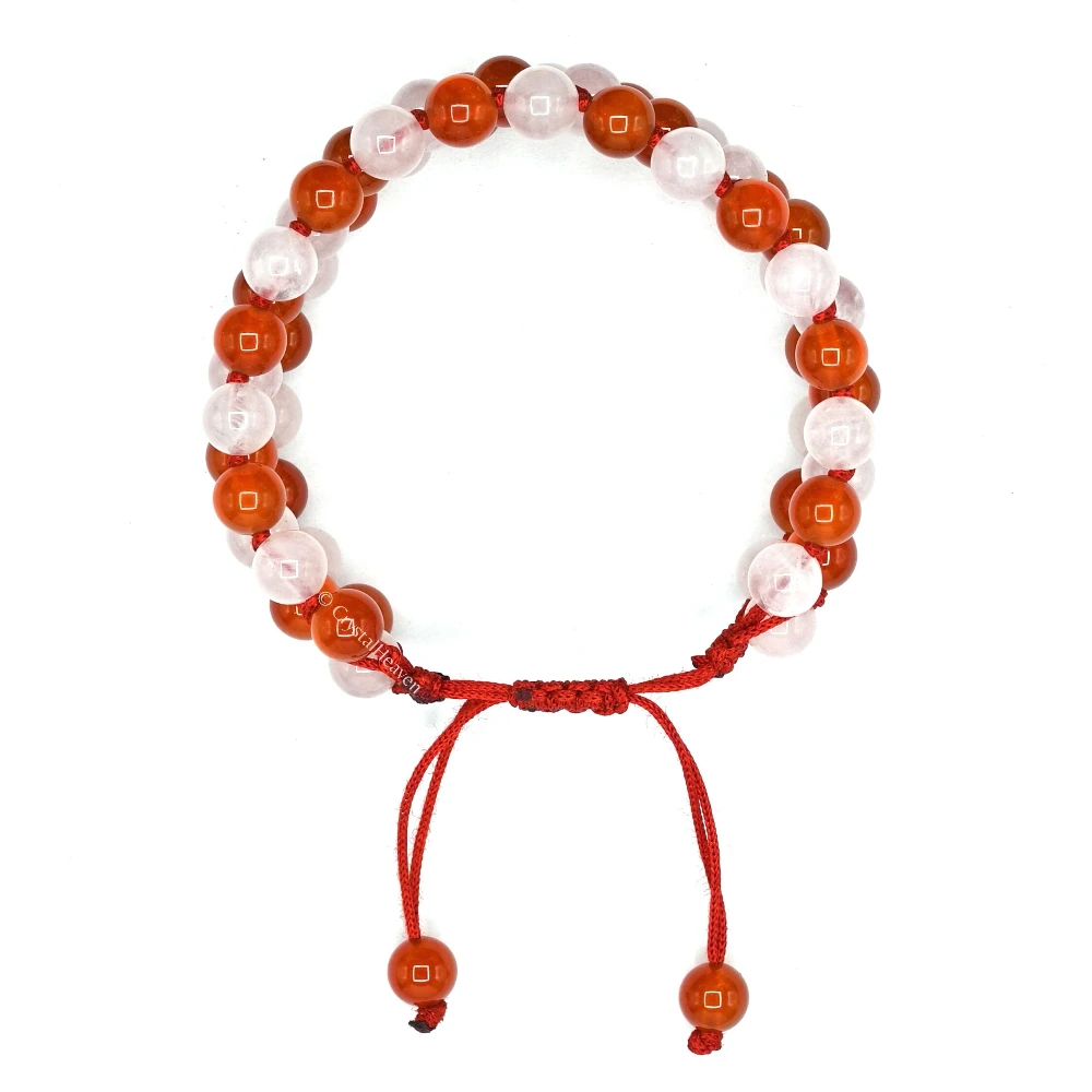 Carnelian Rose Quartz Bracelet - Triple Layer