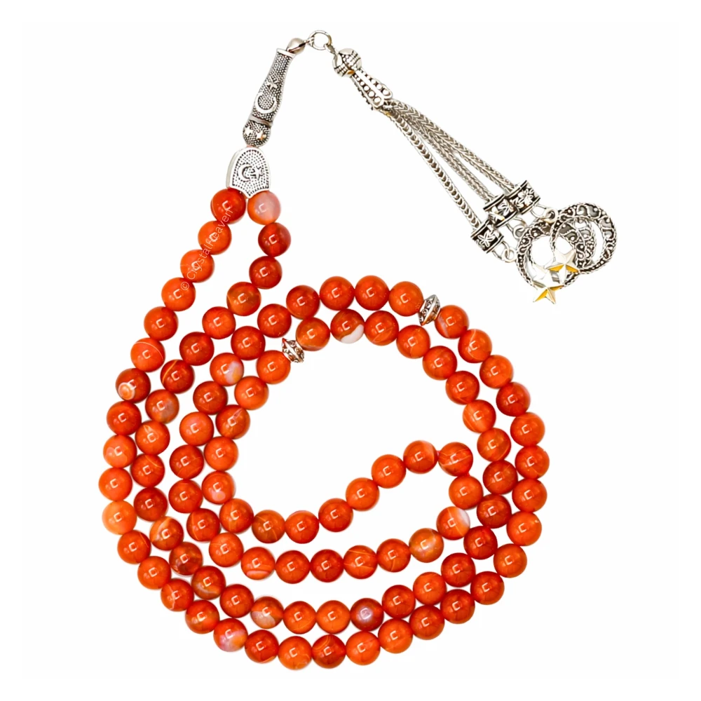 Red Banded Agate Crystal Tasbih (Silver)