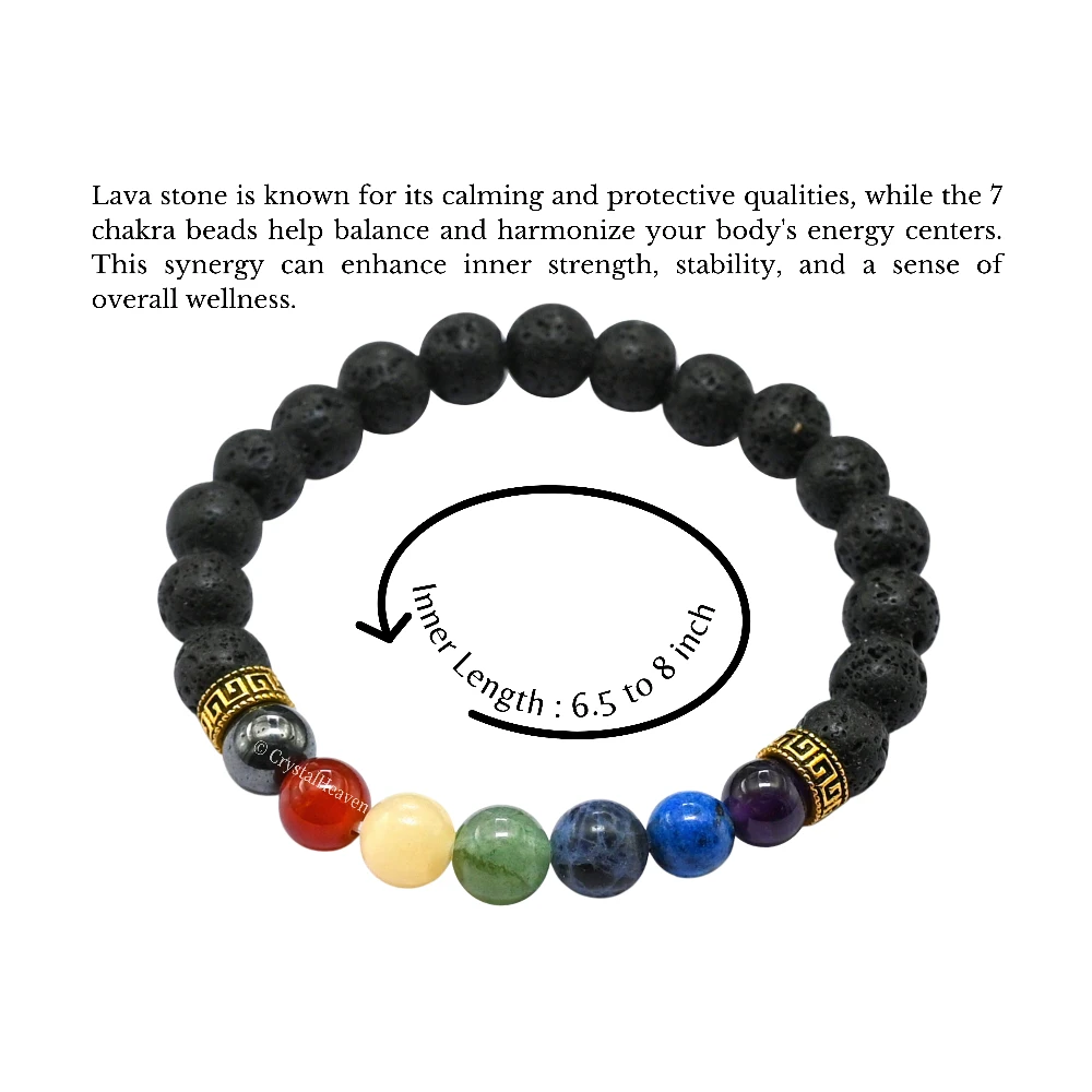 Lava Stone with 7 Chakra Bracelet (Elastic)