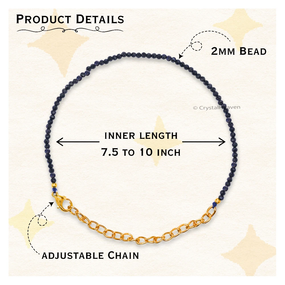 Blue Sunstone Dyed Bracelets - 2mm Faceted Beads (Gold)