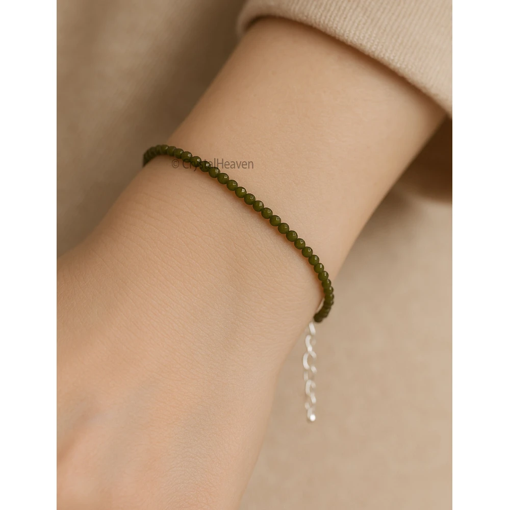 Green Cats Eye Bracelets - 2mm Faceted Beads (Silver)