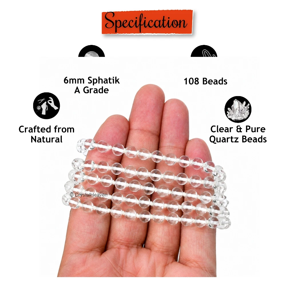 Sphatik Mala - A Grade 108 Beads (6mm) (Hand Knotted)