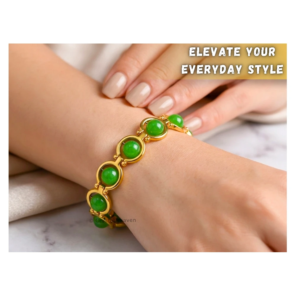 Green Onyx Bracelet - Round Gold Chain