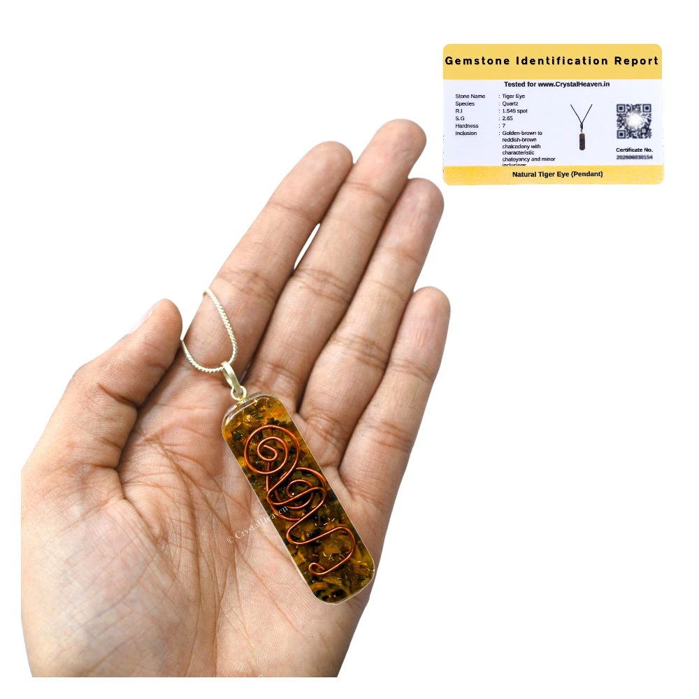 Tiger Eye Crystal Orgone Pendant - Rectangle