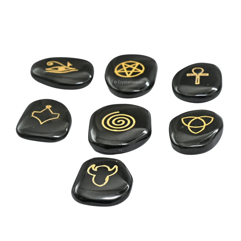 Black Agate Pagan Wiccan Stones (Set of 7)