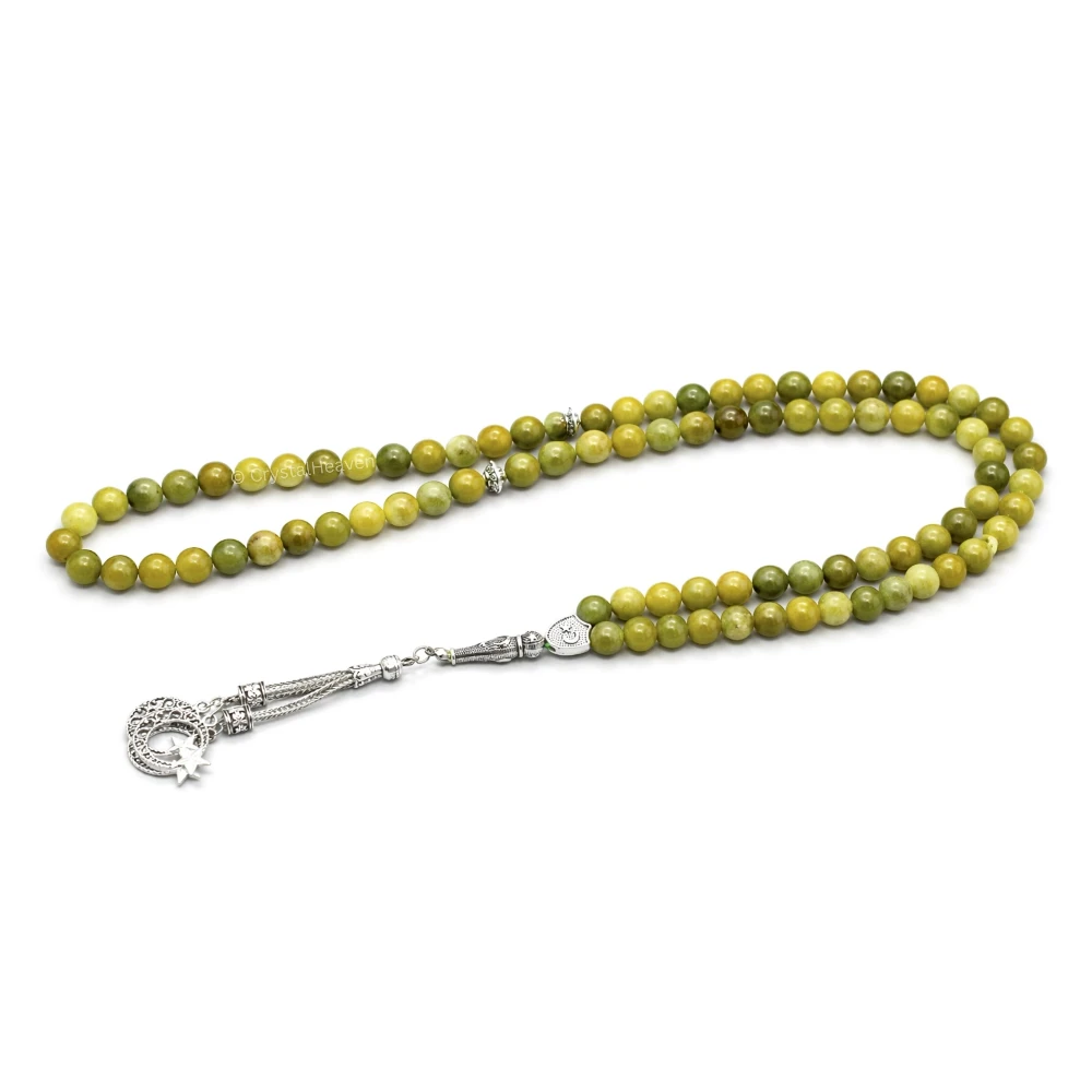 Green Jade Crystal Tasbih (Silver)