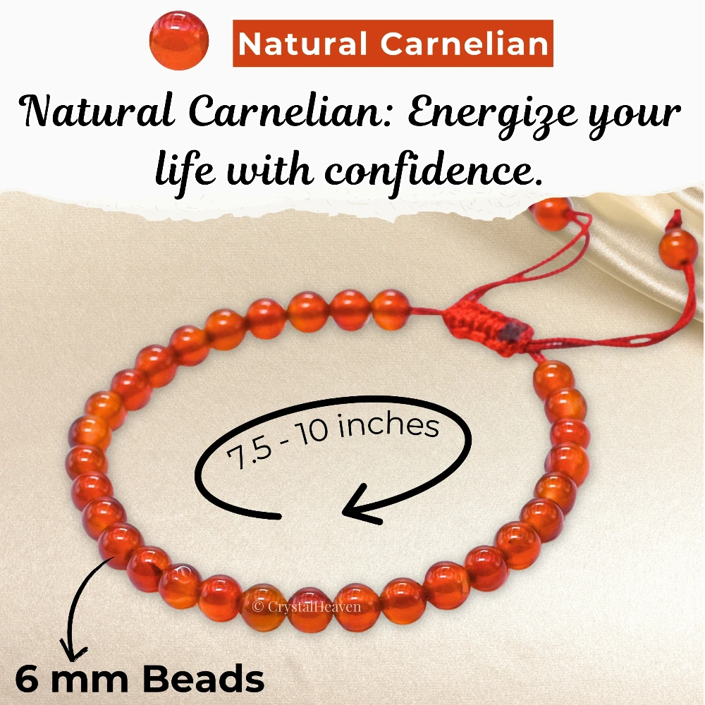 Carnelian Healing Crystal Bracelets - 6mm Beads (Adjustable)