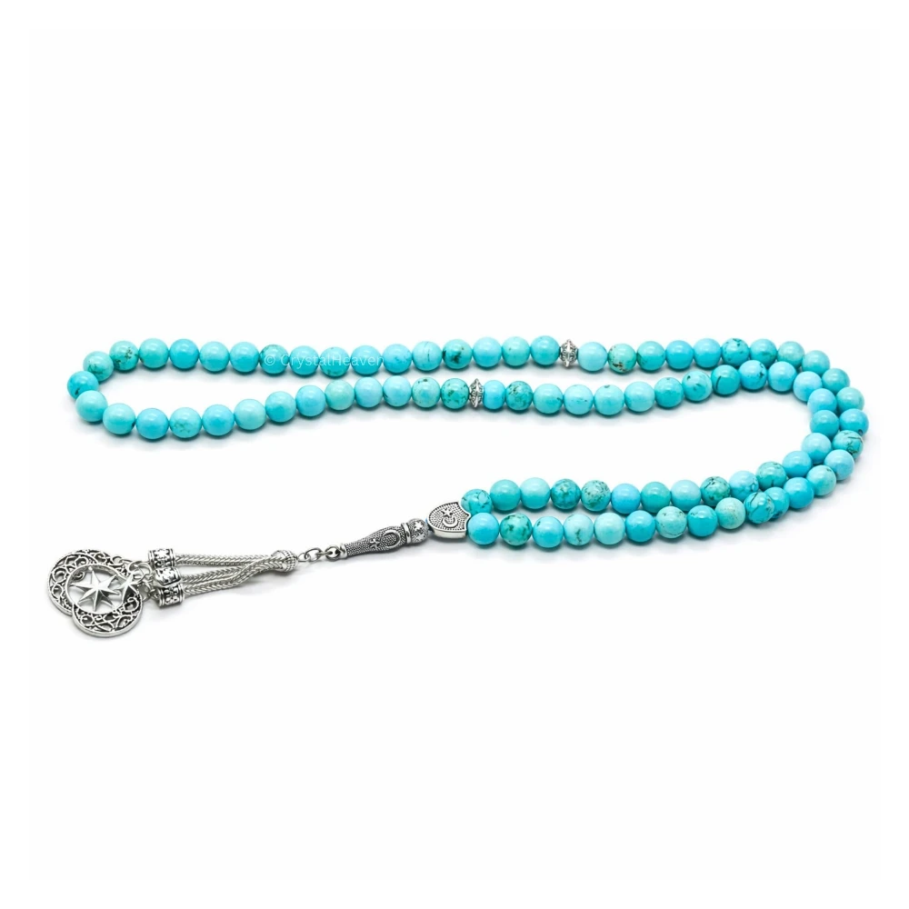 Magnesite Turquoise Crystal Tasbih (Silver)
