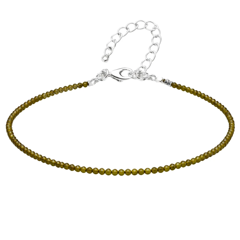 Green Cats Eye Anklet - 2mm Faceted Beads
