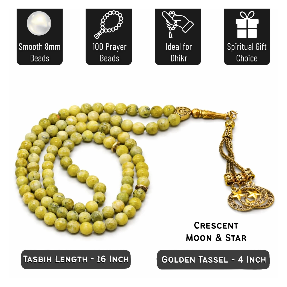 Serpentine Crystal Tasbih (Gold)